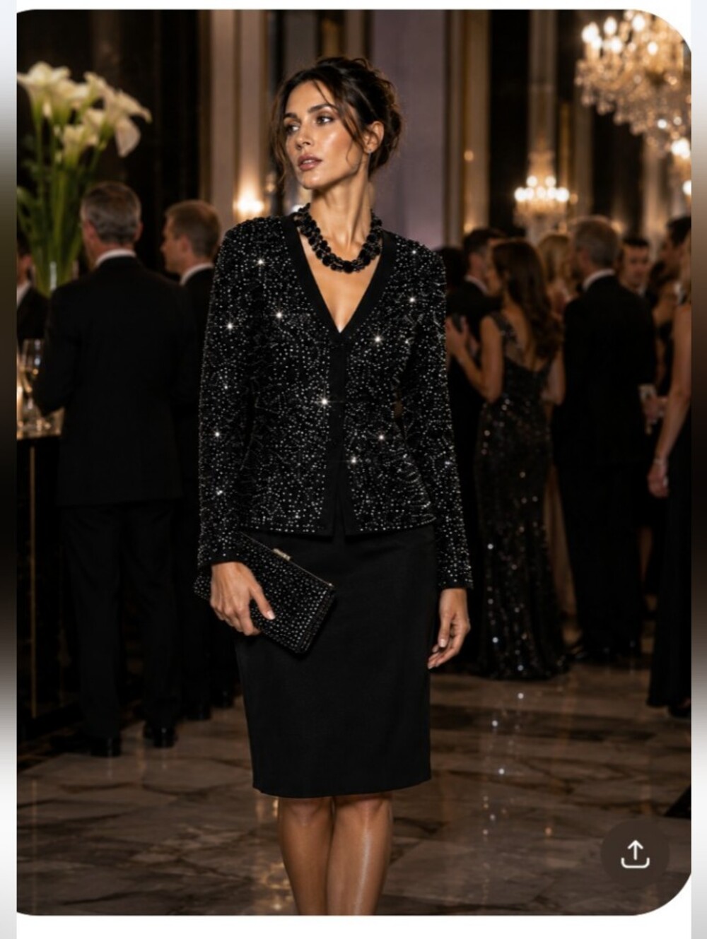 Exquisite St John Evening 6 Black Hundreds Swarovski Crystals Buttons Skirt Suit - Picture 15 of 15